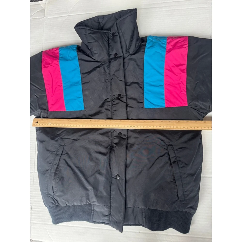 Vintage Olympian Down Ski Jacket Women's M Black 80s 90s Colorblock Puffer Coat - Picture 6 of 10